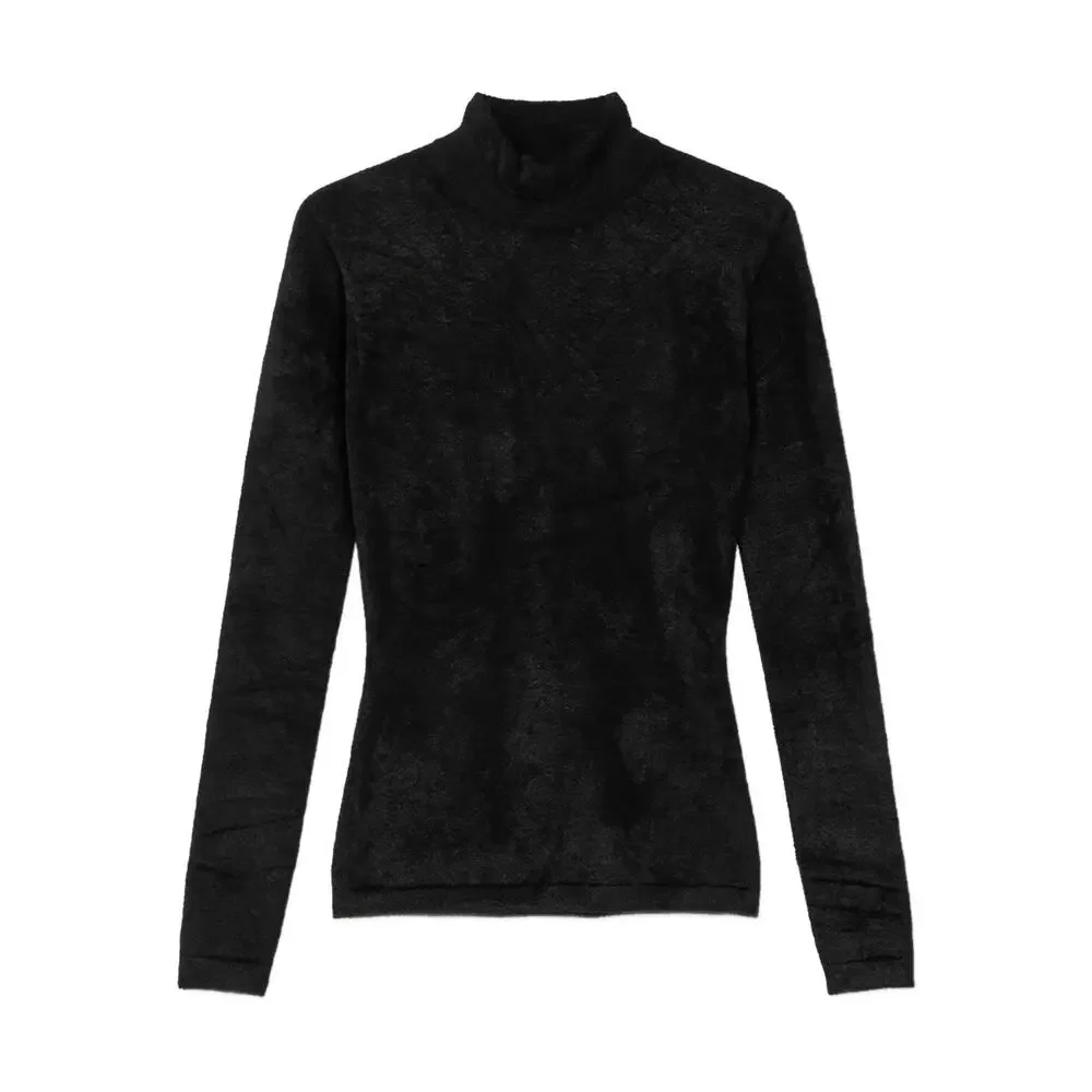 VERSACE high-neck black embellished fuzzy sweater Small S